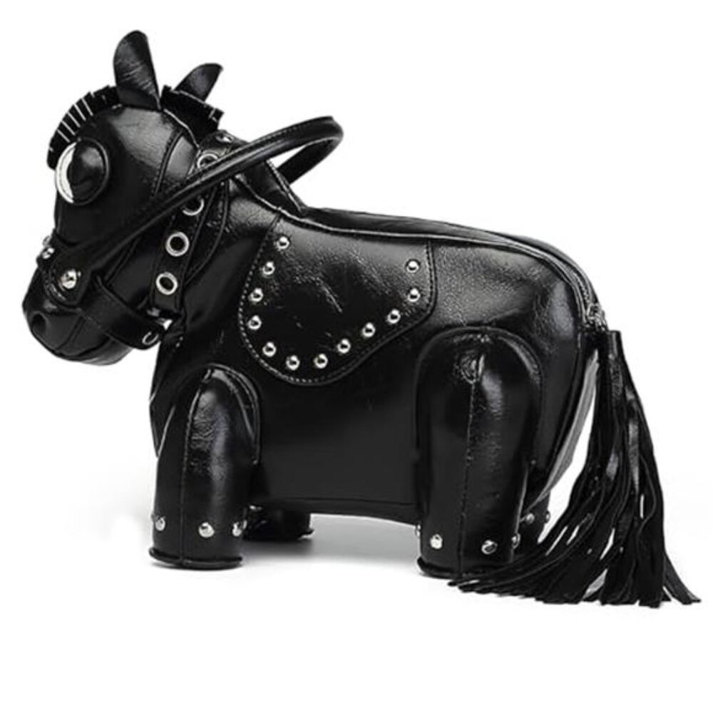 HORSE LOVER Black VEGAN leather Cruelty Free Black Novelty Bag Pony Play Purse